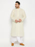 Vastramay Men's Plus Size Chikankari Embroidered Kurta And White Dhoti Set